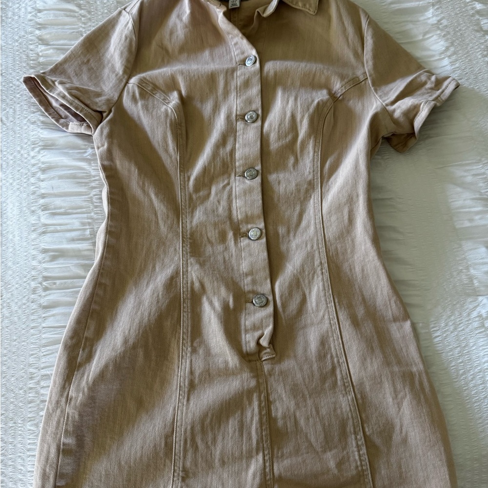Topshop Neutral Button-Front Short Sleeve Utility Romper